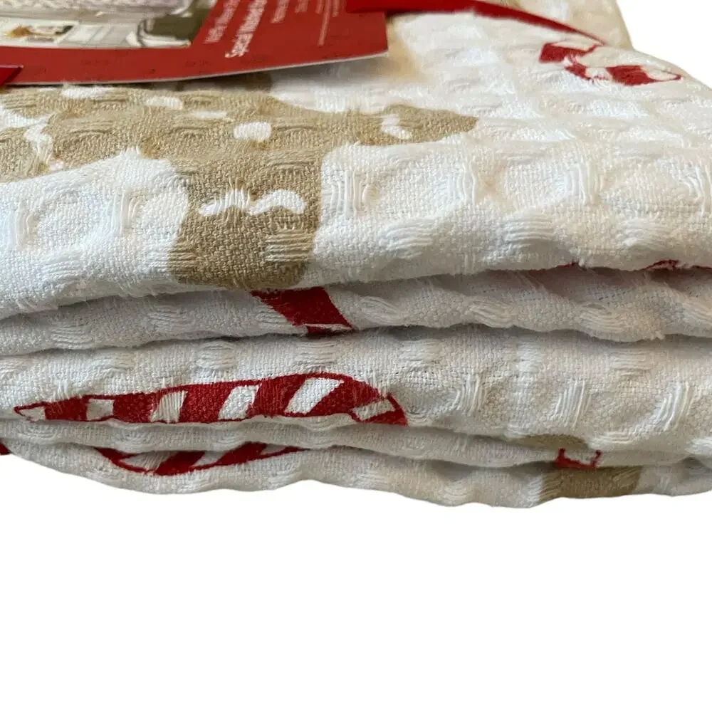 Joy & Jolly GINGERBREAD Shower Curtain 72x72 Christmas Candy Cane Waffle Weave